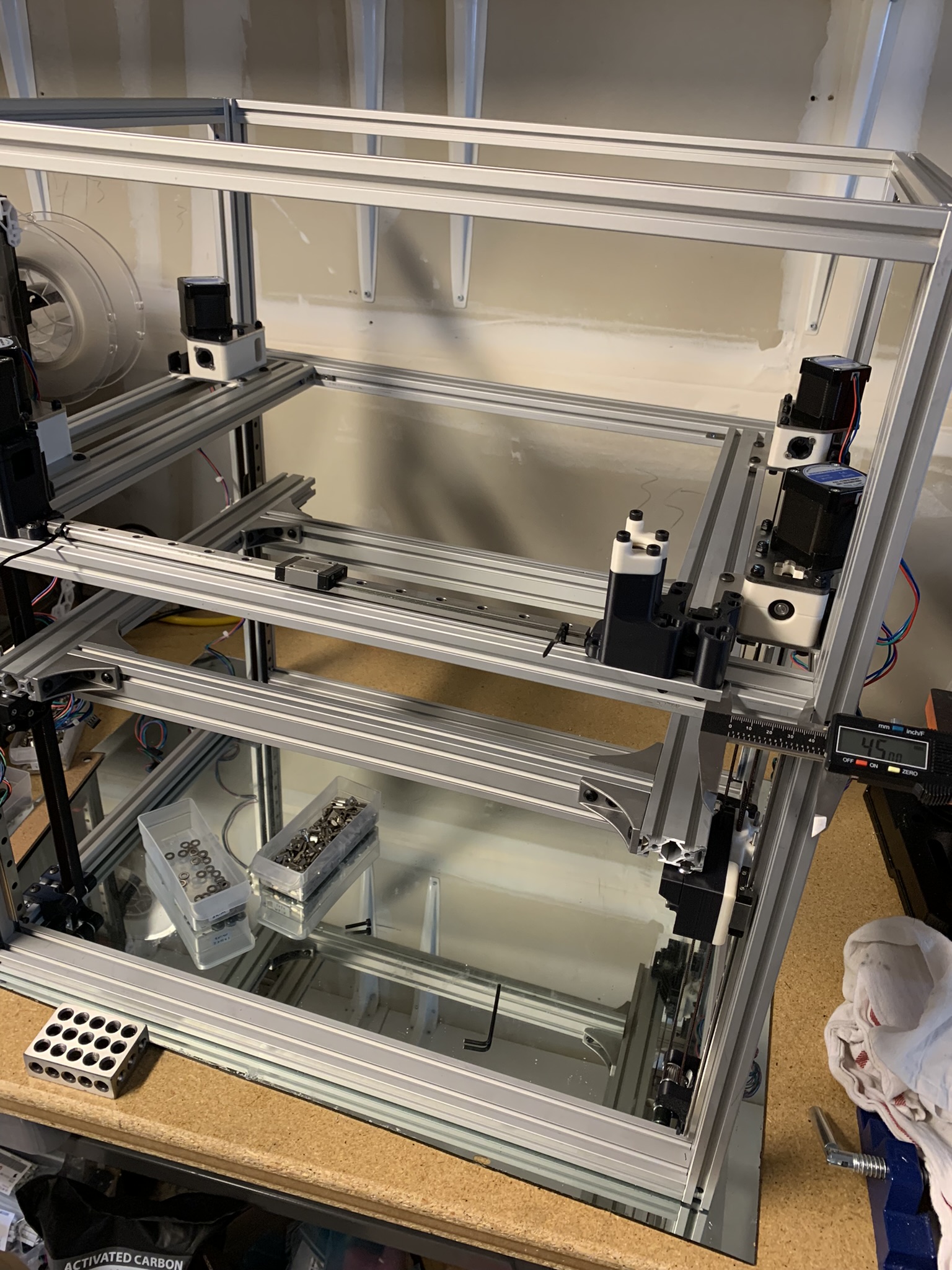 Finished assembly on the front side of the gantry, rail test fit