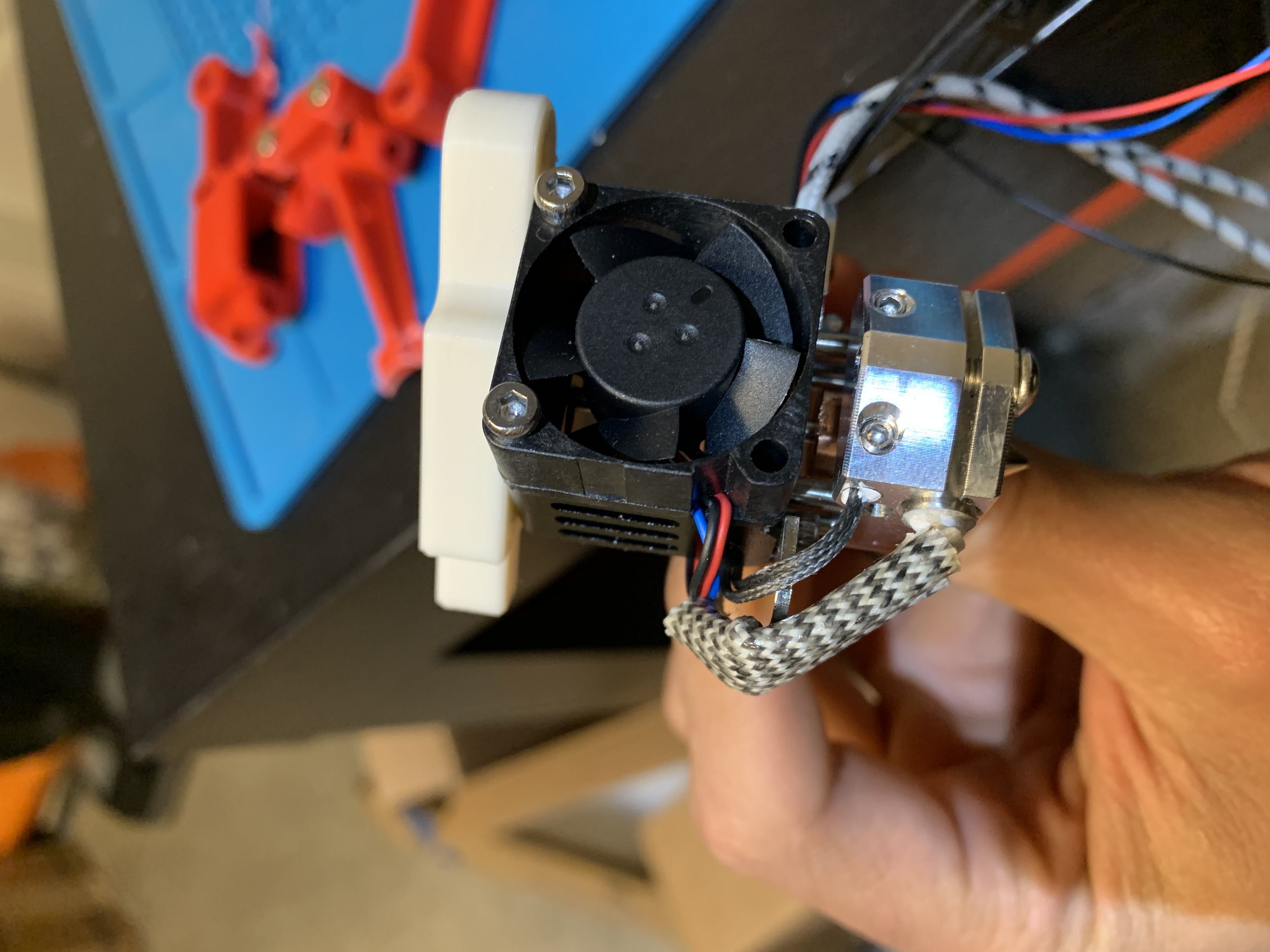 Hotend wiring with mosquito net, front view