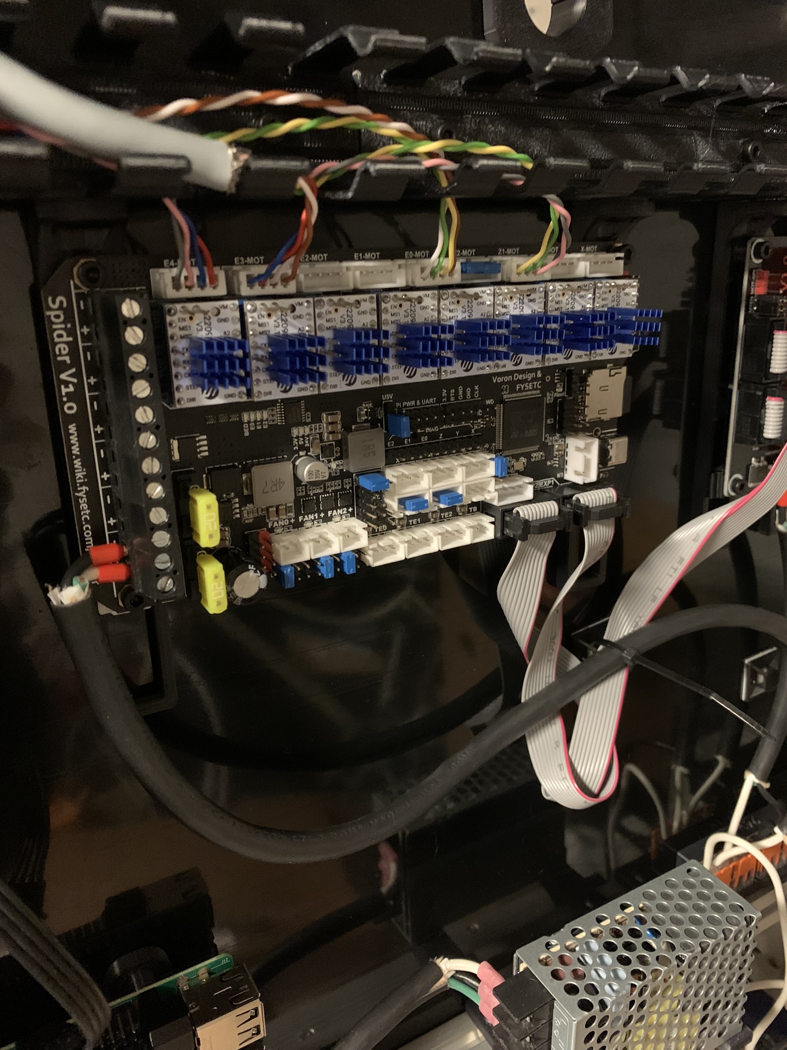 X1 and Z2 motor wires plugged into Z1 and E3 of Spider v1.0 controller